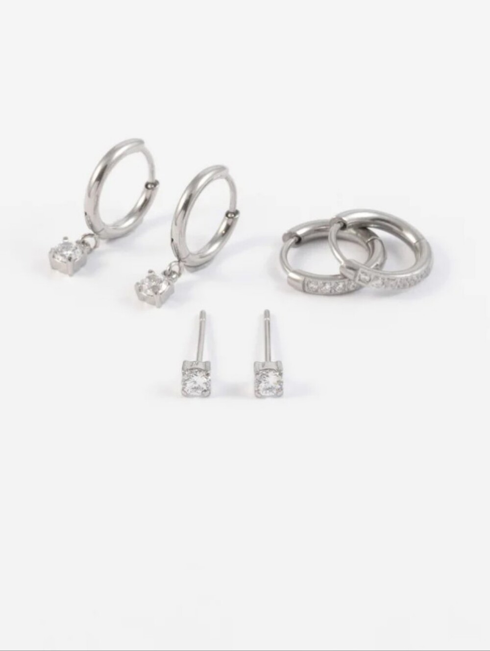 Silver Dainty CZ Classic 3-Pack Earrings